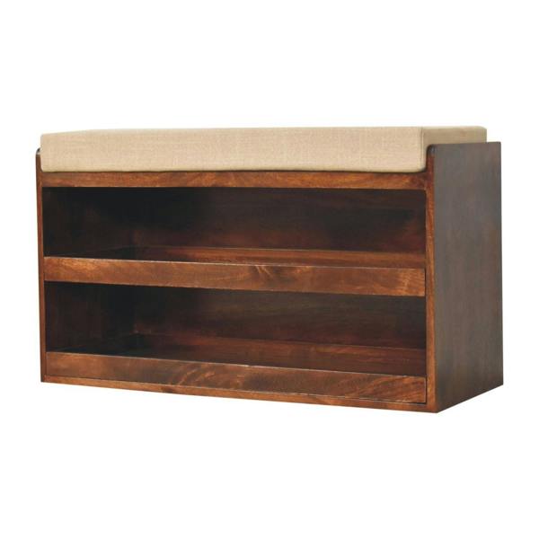 Artisan Furniture Solid mango wood California Walnut & Mud Linen Pull out Shoe Bench