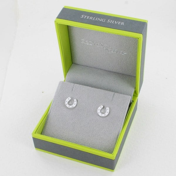 Sterling Silver Pavé Horseshoe Stud Earrings - Reeves & Reeves