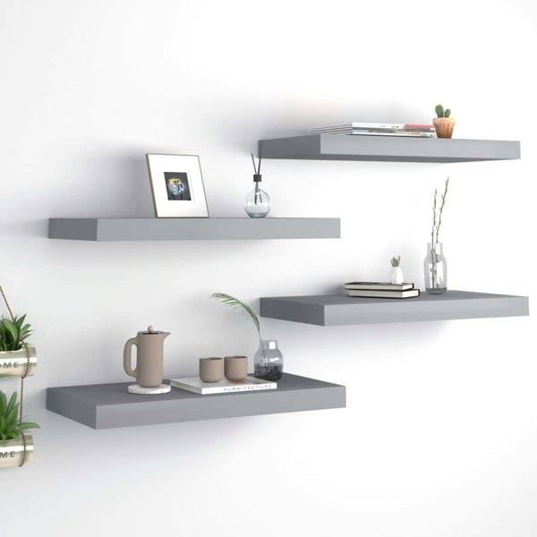 Berkfield Floating Wall Shelves 4 pcs Grey 50x23x3.8 cm MDF