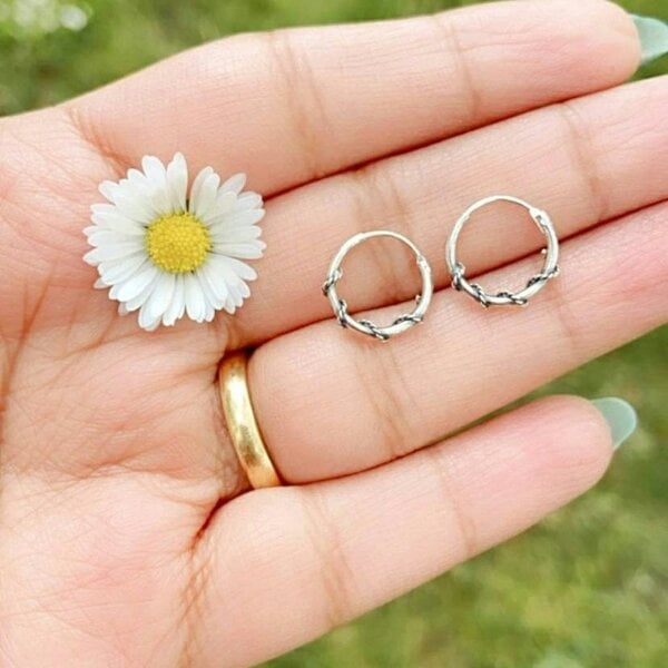 The Colourful Aura Silver Sterling Oxidised Wired Coil Tribal Slim Dainty Hoop Statement Earring