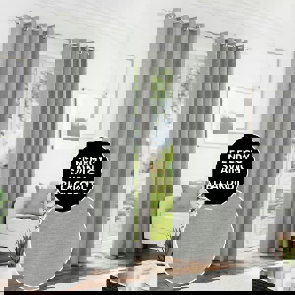 Enhanced Living Grey 100% Blackout Chenille Thermal Eyelet Curtains for Living Room/Bedroom