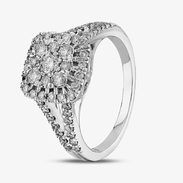 T. H. Baker 9ct White Gold 1.00ct Diamond Shouldered Square Cluster Ring TH011225112144