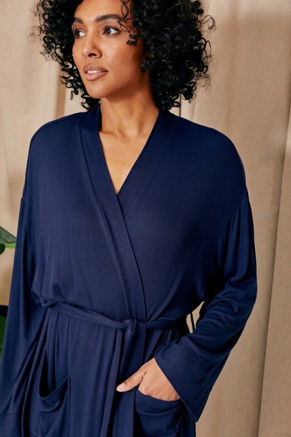 EcoVero Ribbed Robe in MidnightNightwear
