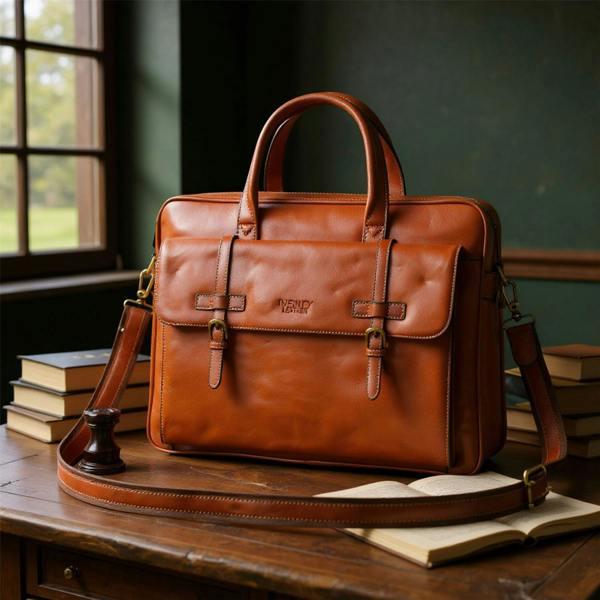 Infinity Leather Genuine Leather Laptop Tan Satchel Messenger Crossbody Shoulder Bag - Belmont