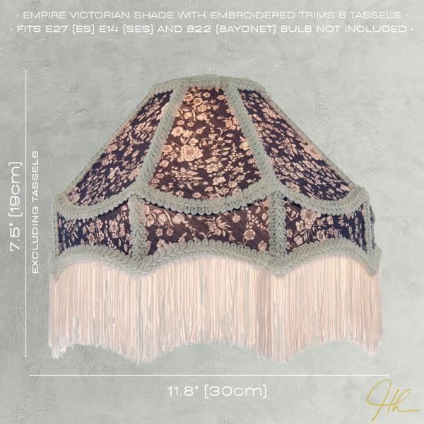 Classic Victorian Empire Lampshade in Navy Blue Cotton with Tassels Image 7