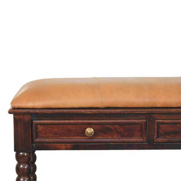 Artisan Furniture Solid Wood Spindle Winewood Leather Bench