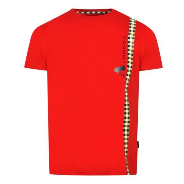 Aquascutum Vertical Check Logo Red T-Shirt - Nova Clothing