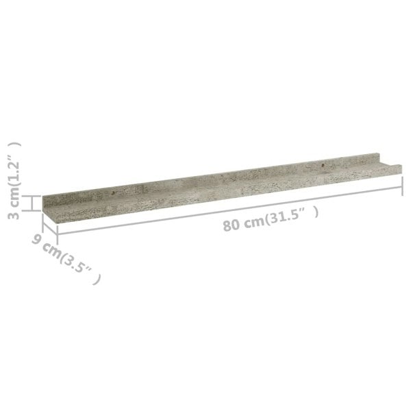 Berkfield Wall Shelves 4 pcs Concrete Grey 80x9x3 cm