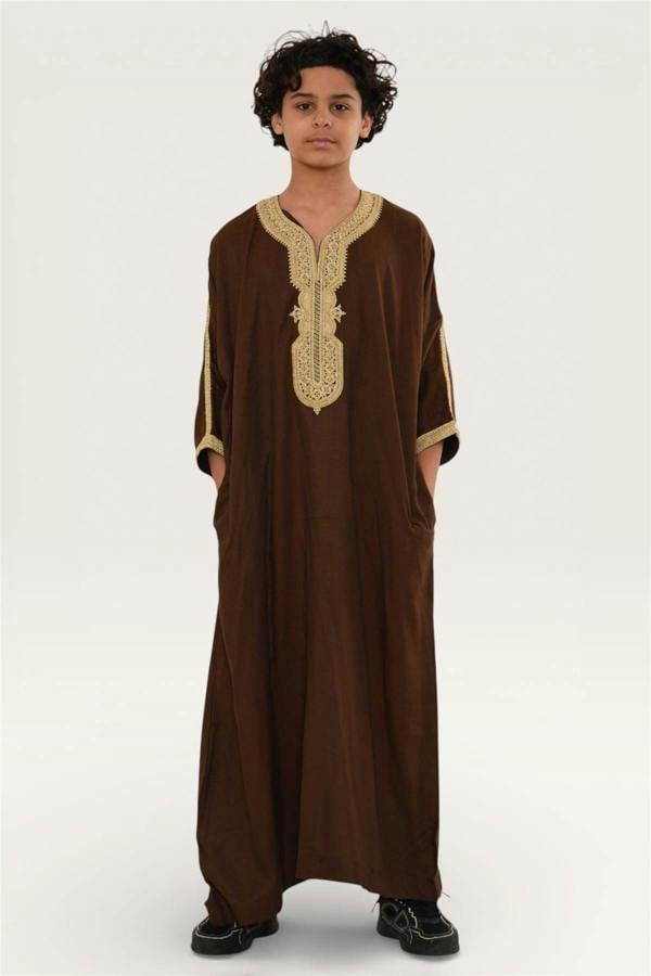 Infinity Leather Kids Boys Ramadan Moroccan Thobe Robe Djellaba Gandoura Eid Jubba- K-HM67