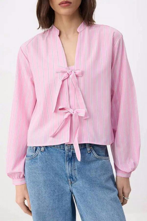 WOVCOR Striped Tie-Up Relaxed Fit Shirt