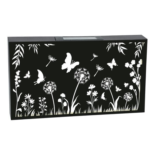 EDH Door Hardware Landscape Solar Wall Panel with Butterfly Outdoor Metal Wall Art with Warm LED Light Weatherproof Garden & Patio Décor