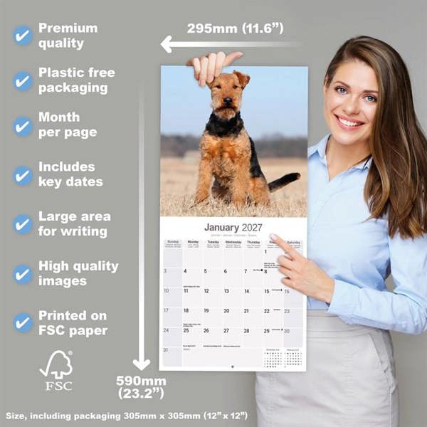 Welsh Terrier Calendar 2027, Wall Calendars, Month To View, Dogs, Gift
