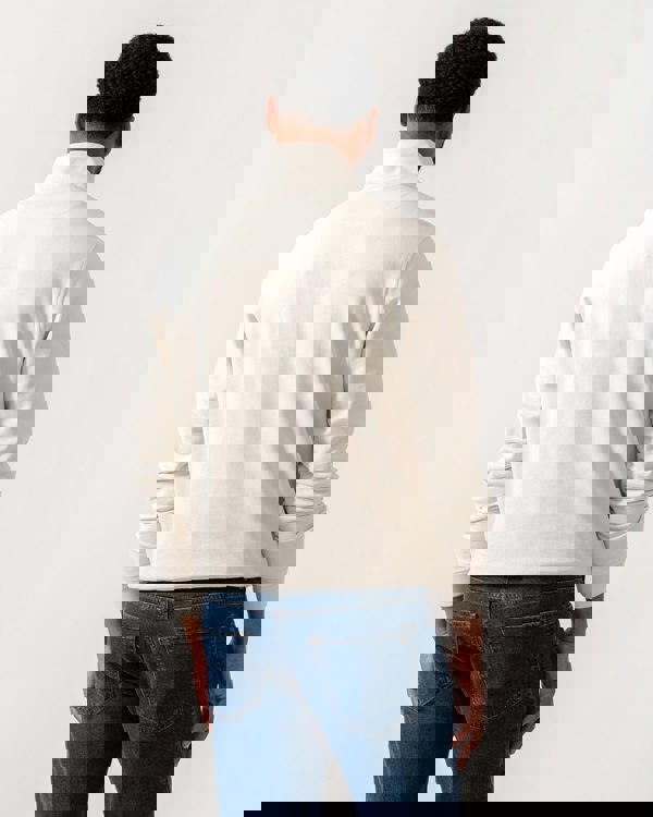 Model wearing Belstaff Quarter Zip Sweatshirt in Silver Birch - back