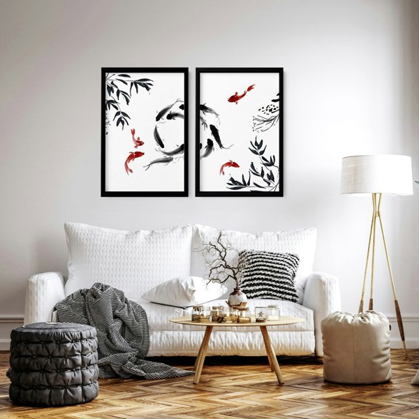 Framed prints for living room | set of 2 Koi wall art