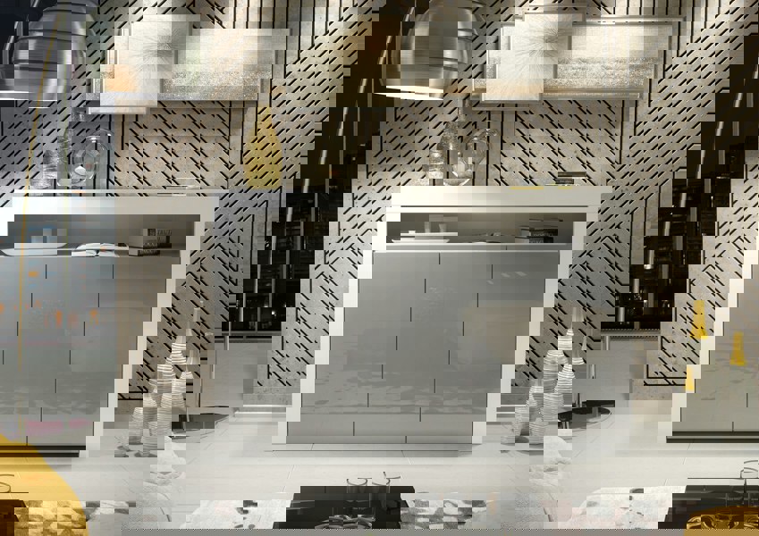 Mex Furniture Sideboard 155cm – White Matt Body and Grey High Gloss Doors