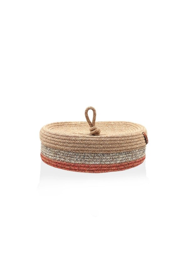 Rozi Jute Handwoven Storage Basket With Lid (Orange And Grey)