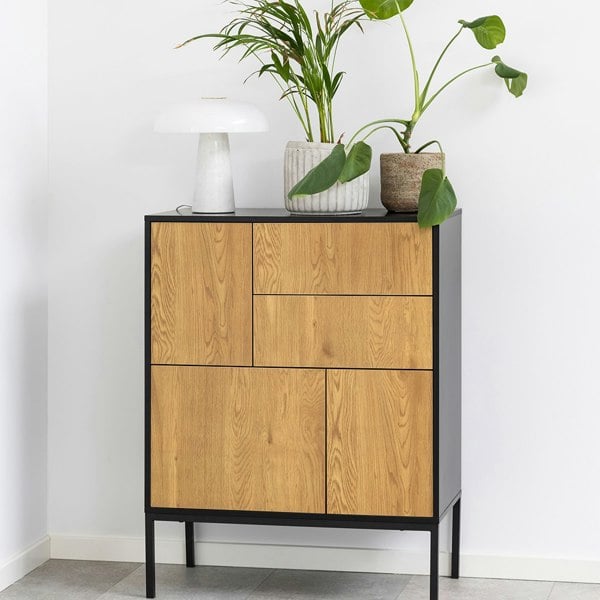 Furniture To Go Seaford 3 Door 2 Drawer Sideboard in Black & Oak