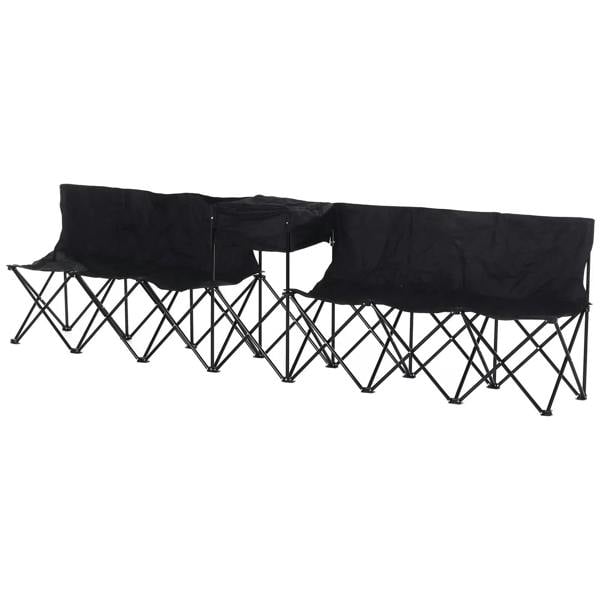 Black 6-seat folding sports bench with padded backrest and metal folding frame