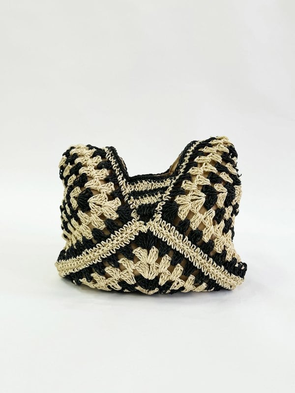 SVNX Black Woven Straw Shoulder Bag
