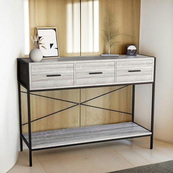 Rafaelo Mobilia 3 Drawer Industrial Console Table Grey