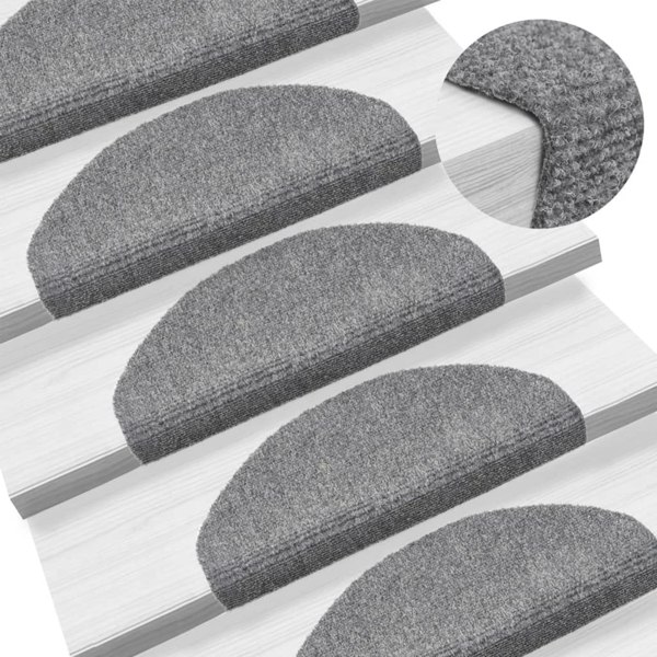 Berkfield Self-adhesive Stair Mats 5 pcs Light Grey 65x21x4 cm Needle Punch