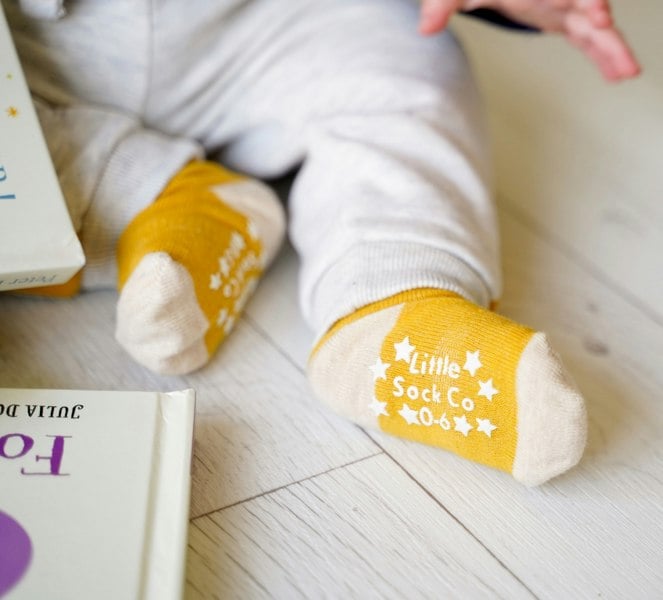 Little Sock Co. Non-Slip + Stay On Baby and Toddler Socks - 5 Pack in Navy, Mustard & Grey Marl