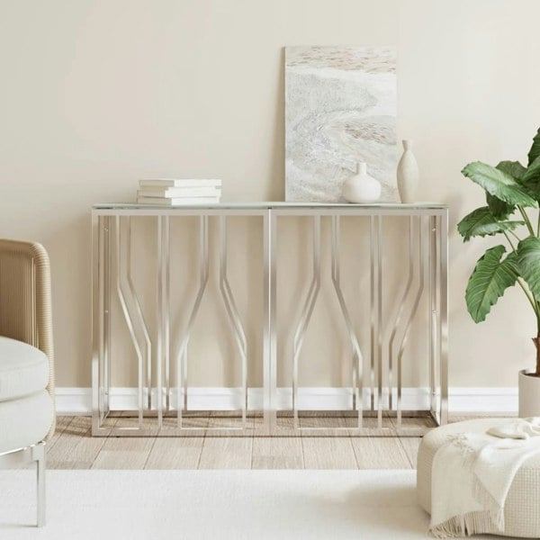 Berkfield Console Table Silver 110x30x70 cm Stainless Steel and Glass
