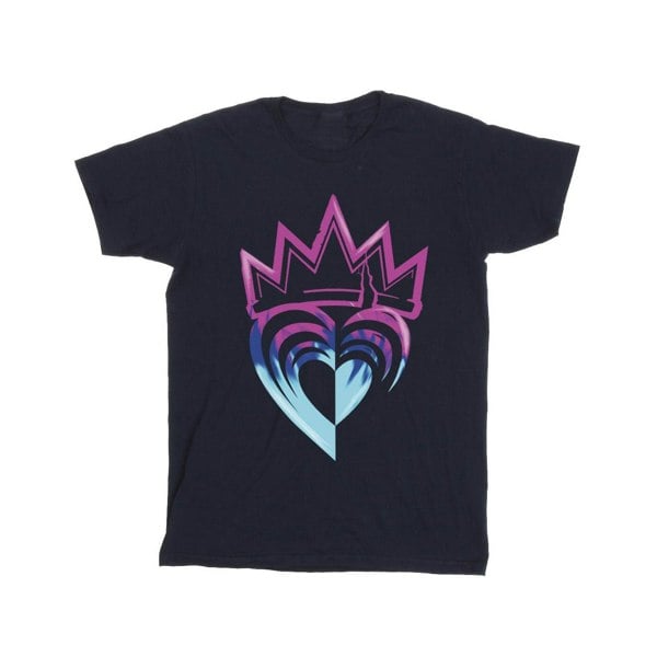 Disney Girls Descendants Pink Crown Cotton T-Shirt - Navy Blue