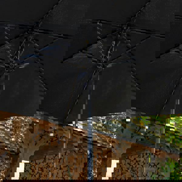 Samuel Alexander Outdoor 4 Person Round Glass Top Garden Dining Table Chairs With Black Parasol and Base Set