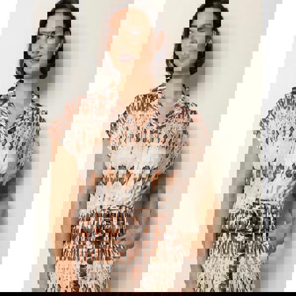 Blue Vanilla Drawstring Printed Midi Shirt Dress