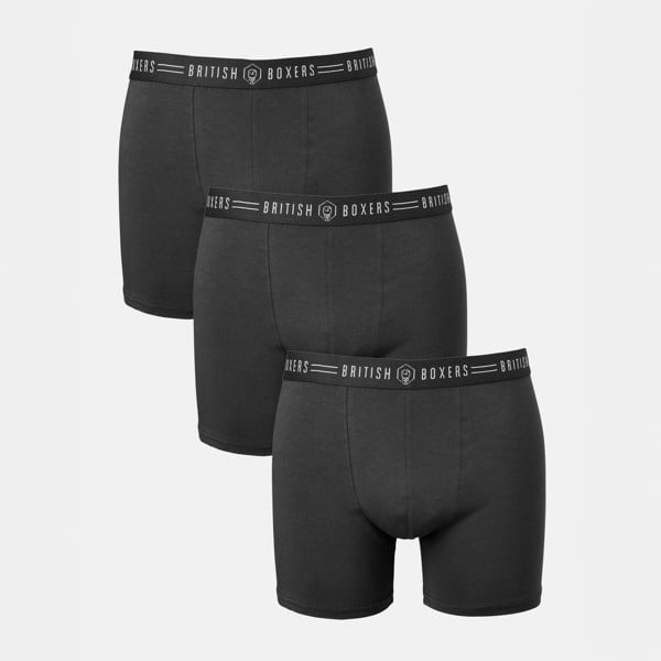 Three-pack British Boxers Men's Stretch Trunks – Coal Black - British Boxers