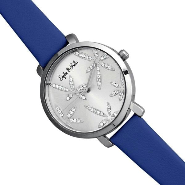 Sophie & Freda Key West Leather-Band Watch w/Swarovski Crystals - Silver/Blue - SAFSF4301