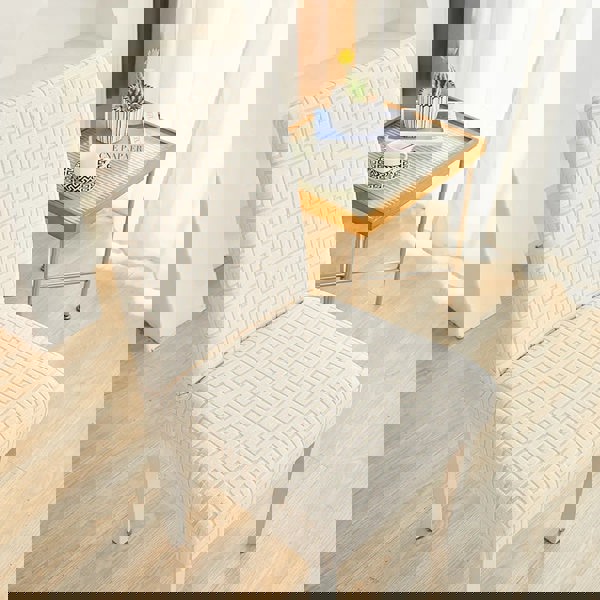 Anyseat Chair Cover Beige Square Geometric Design with Elastic Material for Dining Room Kitchen Wedding Hotel Banquet Restaurant