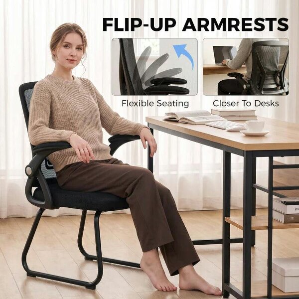 Office Chair, Ergonomic Desk Chair No Wheels with Mesh Backrest and Steel Legs for Home Conference Room, Black