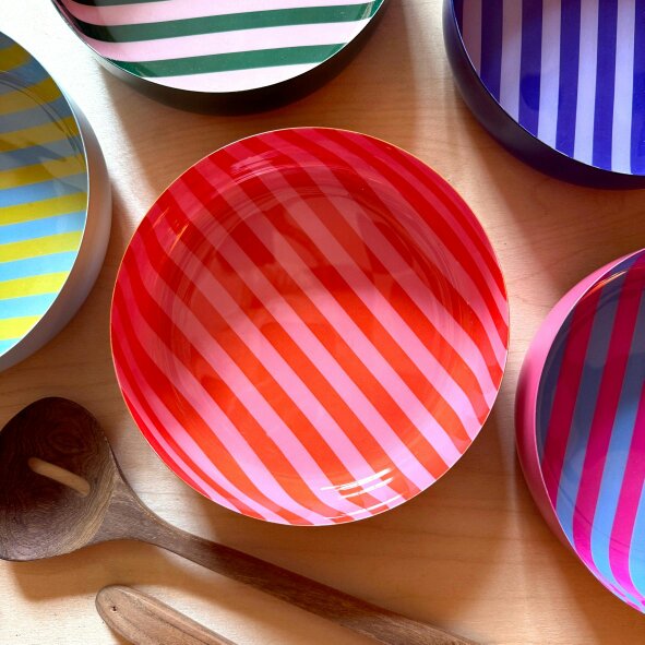 Love Frankie Medium Stripy Bowls - 5 Colours Available - Medium Stripy Bowl in Coral and Apricot