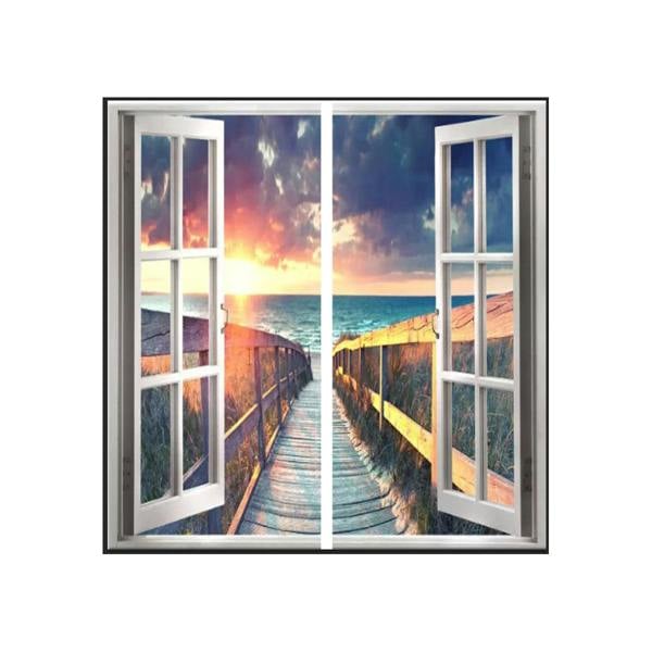 ENER-J 120x60cm Landscape Window Panel set (2 pcs), 2 x 60W, With Wall mounting kit, Bridge leading towards the beach
