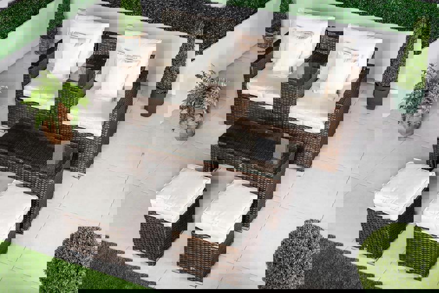 Giardino Havana 2 Seat Modular Sofa Rattan Garden Balcony Furniture Set Outdoor Drinks Cooler Table, Coffee Table & Stools