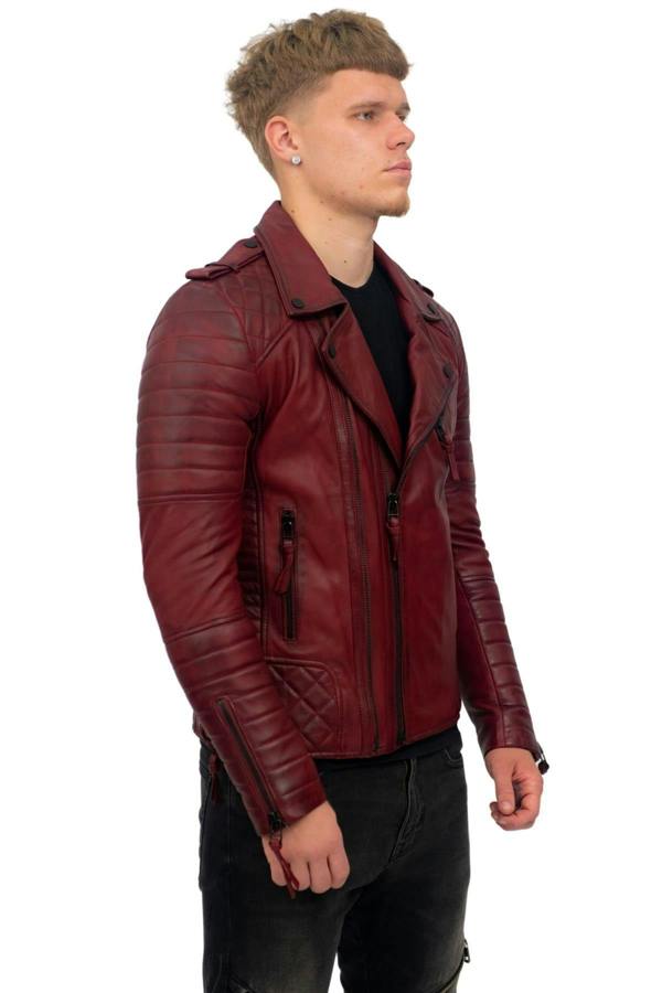 Infinity Leather Mens Slim-Fit Double Zip Brando Leather Biker Jacket-Cairo