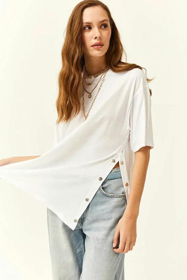 Hoxton Gal 100% Cotton T-Shirt with Side Buttons