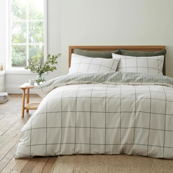 Bianca Brushed Regal Check Cotton Reversible Duvet Cover Set Green