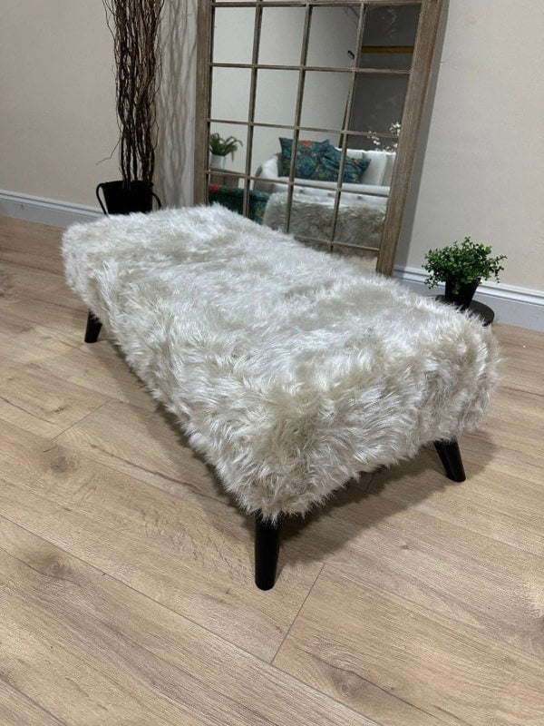Tobi fluffy fabric footstool pouffe footrest table - ISTOOLS