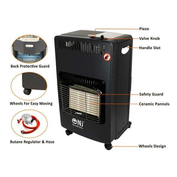 Black portable heater with key features