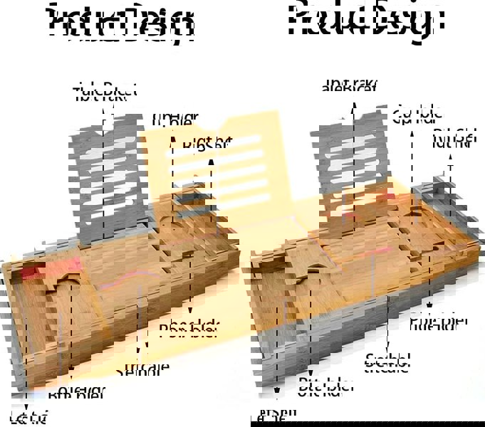 MANTRARAJ Bathtub Tray Bath Caddy Breakfast Tray Natural Bamboo Wood 2 in 1 Bath Tub Tray