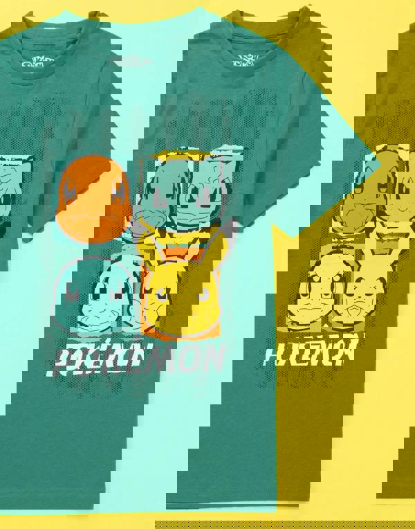 Pokemon Boys Green Character Placement Print Short Sleeved T-Shirt