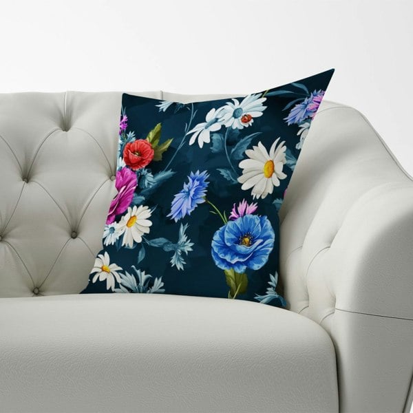 Warren Reed Poppy Flowers With Chamomile Blue Cushions