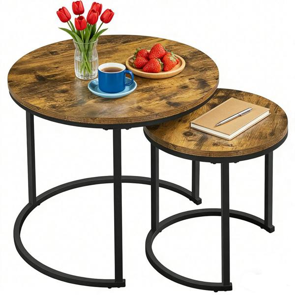 Havendro Nesting Coffee Tables Set of 2 Round Stacking Sofa Side Tables