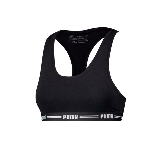 Puma Striped Logo Racerback Bra Top, Black