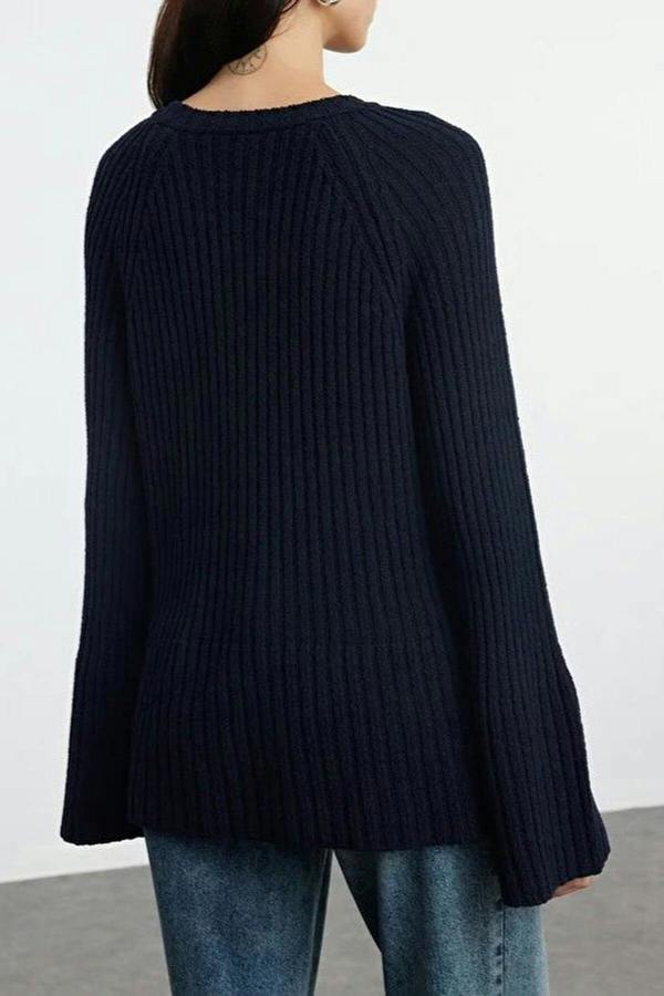 WOVCOR Loose Fit Cotton Knit Sweater with Peplum Detail