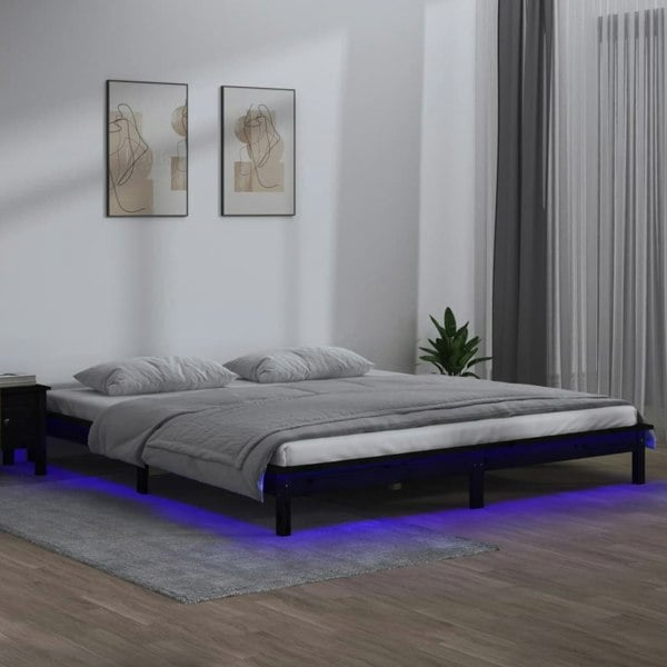 Berkfield LED Bed Frame Black 200x200 cm Solid Wood