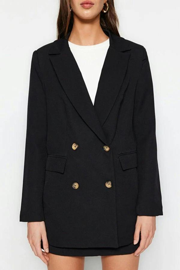 WOVCOR Oversize Lined Buttoned Woven Blazer Jacket